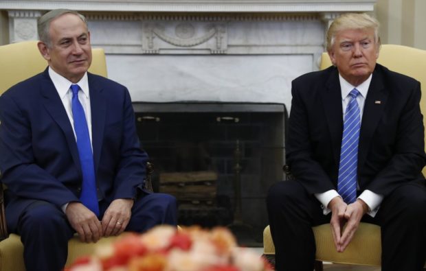 President Donald Trump and Israeli Prime Minister Benjamin Netanyahu meet in the Oval Office. AP