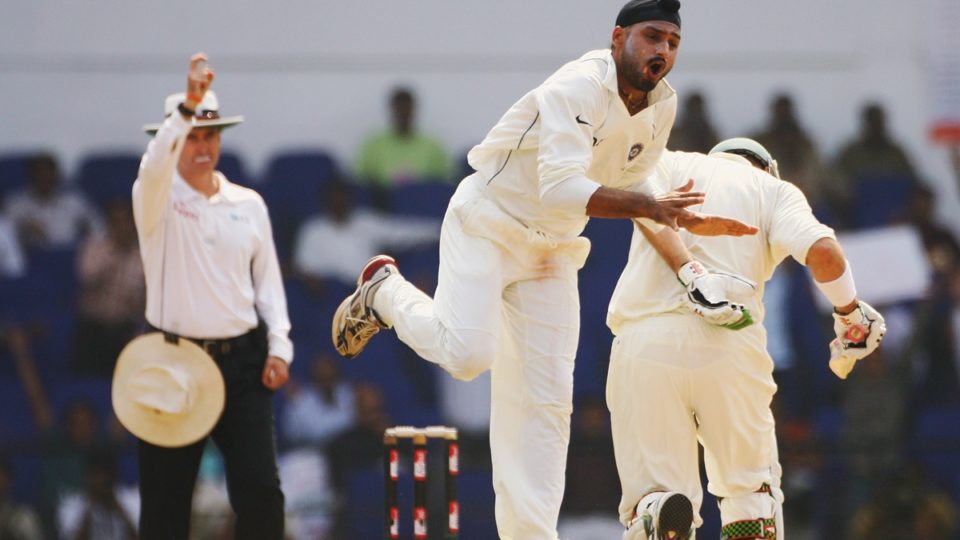 Harbhajan Singh celebrates a Test wicket against Australia