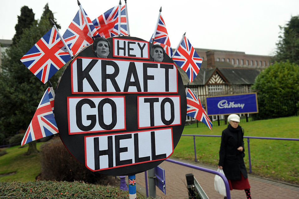 The Government fears embarrassment over potential Kraft cost-cutting at Unilever after protests like this one in 2010 failed to stop job losses at Cadbury