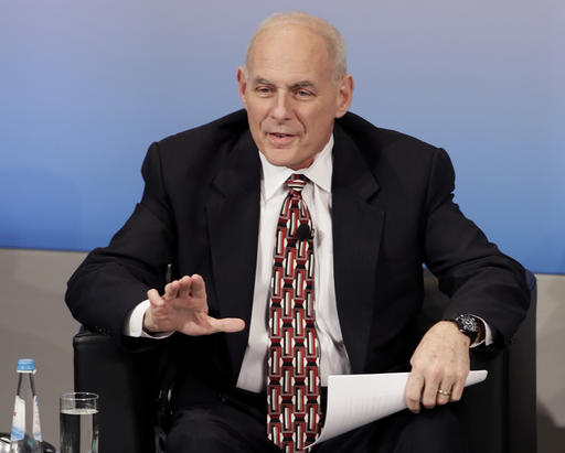 US Secretary of Homeland Security John Kelly speaks during the Munich Security Conference in Munich Germany Saturday Feb. 18 2017. The annual weekend gathering is known for providing an open and informal platform to meet in close quarters. (AP