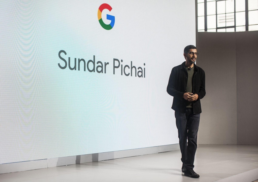 Sundar Pichai CEO of Google Inc. speaks during an event to introduce Google Pixel phone and other Google products in October 2016 in San Francisco