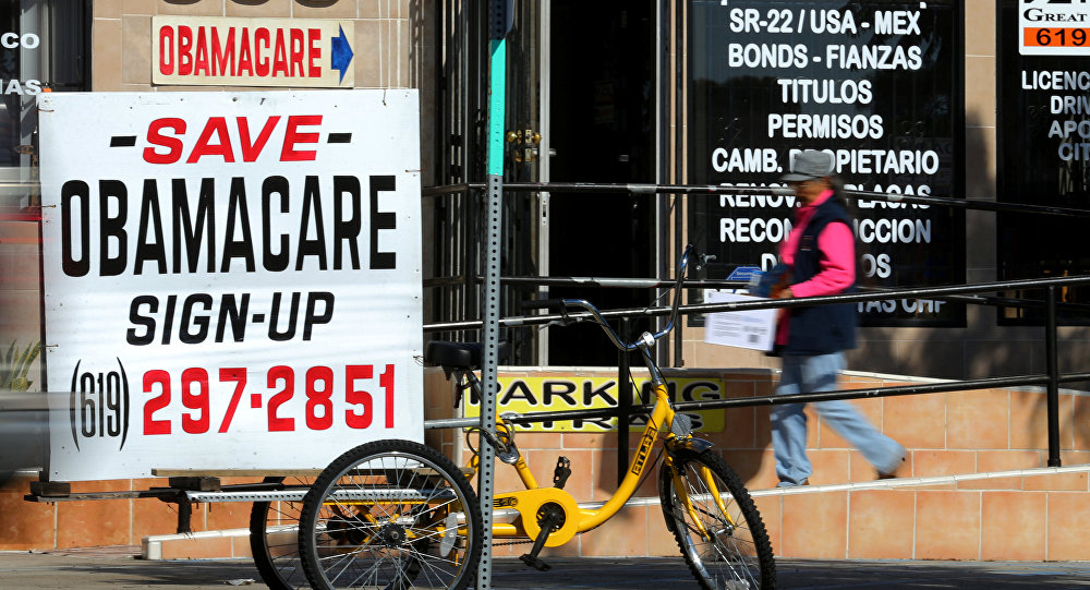 An insurance store advertises Obamacare in San Ysidro California U.S