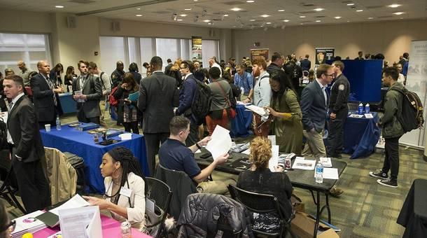 Criminal Justice students at Temple University attend a job fair Wednesday at which Homeland Security recruited for the agency's investigative branch