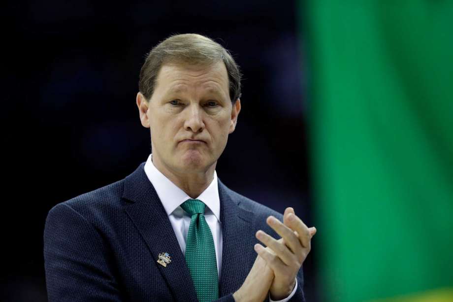 KANSAS CITY MO- MARCH 23 Head coach Dana Altman of the Oregon Ducks reacts against the Michigan Wolverines during the 2017 NCAA Men's Basketball Tournament Midwest Regional at Sprint Center