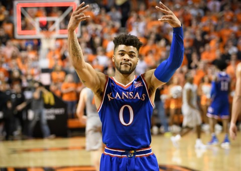 Kansas guard Frank Mason III reacts after the game against Oklahoma State