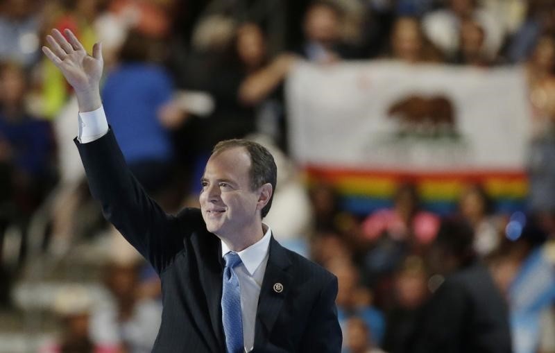 Representative Adam Schiff waves after speaking at the Democratic National Convention in Philadelphia Pennsylvania