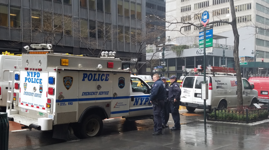 The NYPD responds to reports of a bomb threat at the Anti Defamation League in Manhattan