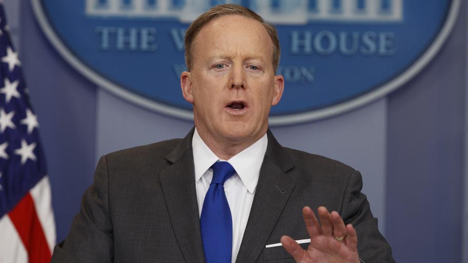 White House press secretary Sean Spicer speaks during the daily press briefing at the White House in Washington on Monday