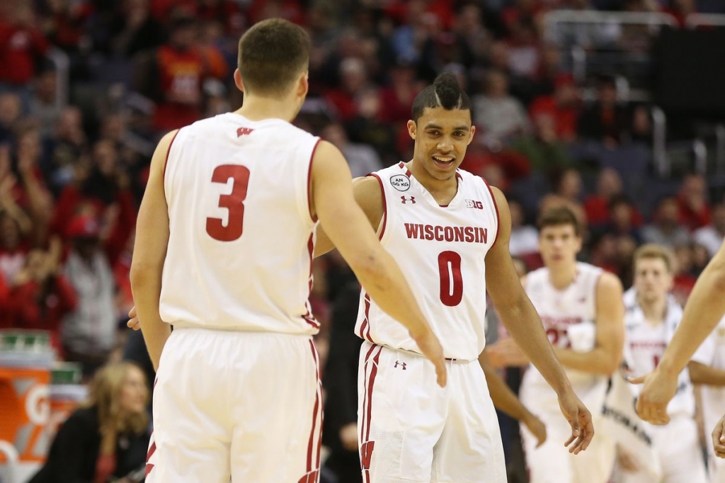 Wisconsin guards Zak Showalter and D’Mitrik Trice both scored in double figures in Wisconsin’s victory.    
   Amber Searls-USA TODAY Sports