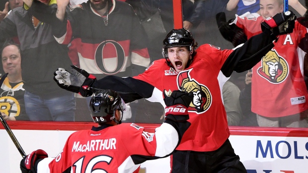 Ottawa Senators forward Bobby Ryan started the scoring in the opening game of the NHL playoffs for the Senators and Boston Bruins