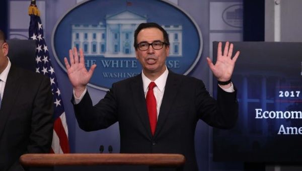 U.S. Treasury Secretary Steven Mnuchin unveils the Trump administration