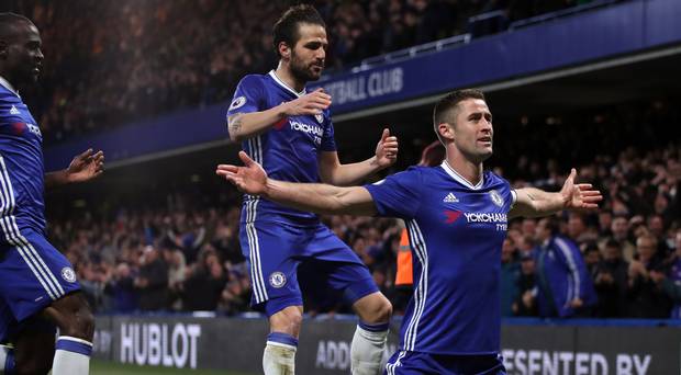 Gary Cahill front celebrates his goal against Southampton