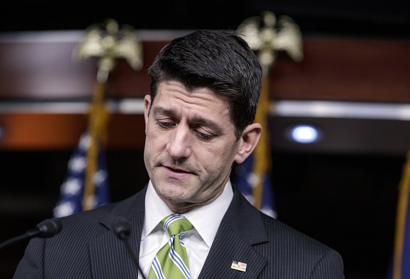 House Speaker Paul Ryan pauses as he announces that he is pulling the troubled Republican health care overhaul bill off the House floor on March 24 at the U.S. Capitol