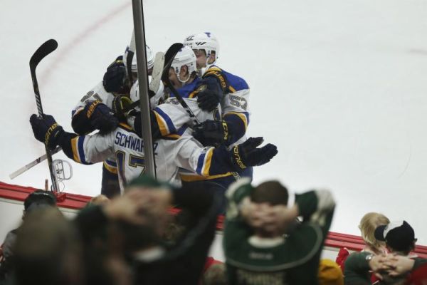 St. Louis Blues Jaden Schwartz is swarmed