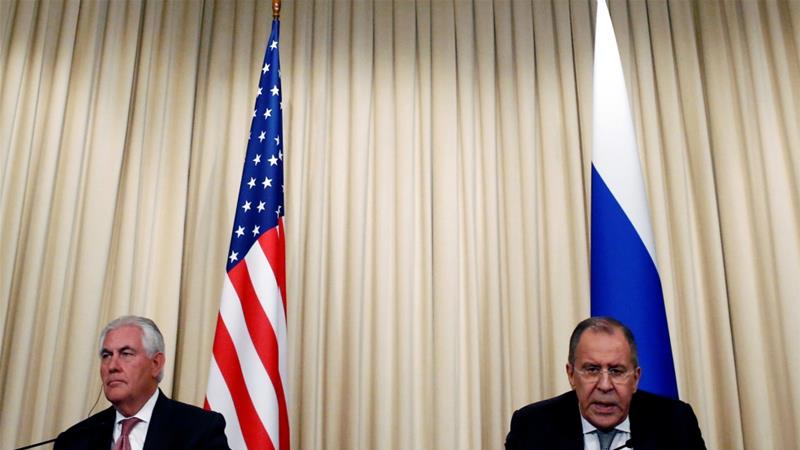 Lavrov and Tillerson attend a news conference following their talks in Moscow