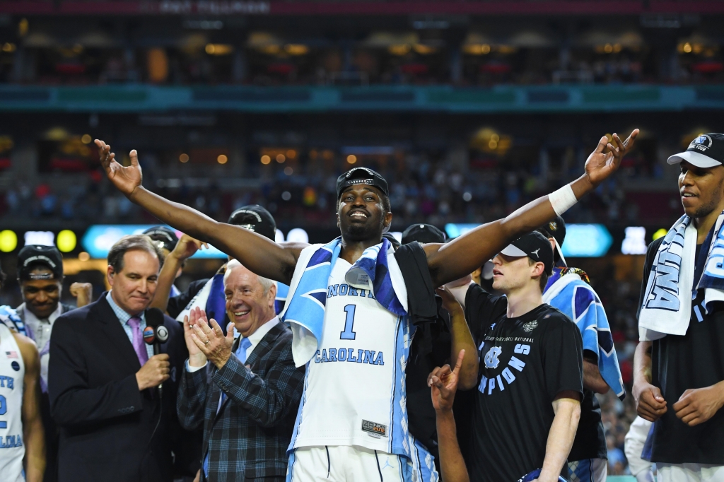 North Carolina's Theo Pinson completely freaked out during Justin Jackson's title-sealing dunk