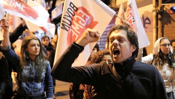 People protest against the results of the referendum in Istanbul Turkey