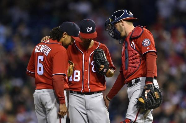 Washington Nationals Anthony Rendon and Matt Wieters