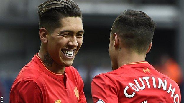 Roberto Firmino and Philippe Coutinho have scored four of Liverpool’s past five goals