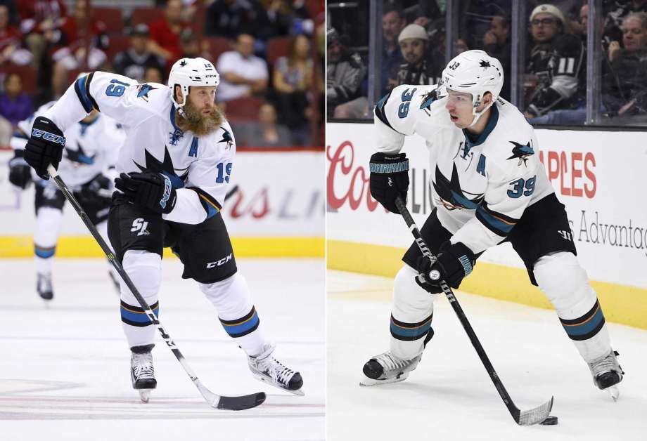 San Jose Sharks center Joe Thornton skates to the puck against the Arizona Coyotes during the first period of an NHL hockey game in Glendale Ariz. At right in a Nov. 30 2016 file