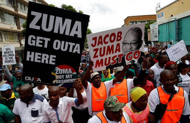 Thousands gather outside Parliament to demand resignation of Zuma