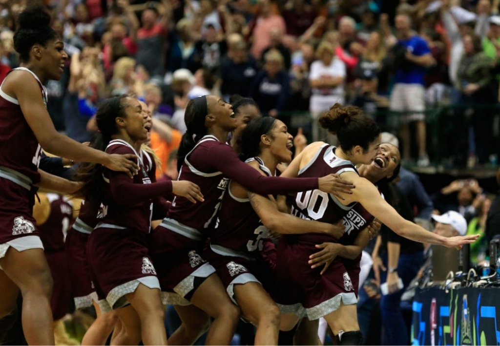 Mississippi State's Morgan William far fight hit the overtime winner to hand Connecticut its first loss of the season in the semifinal of the NCAA Women's Tournament