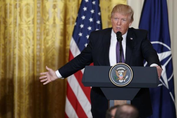 President Donald Trump speaks during a news conference