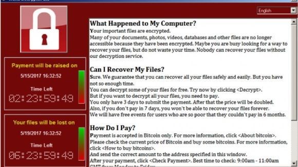 A screen shot of the page computers infected with the Wanna Cry ransomware variant display