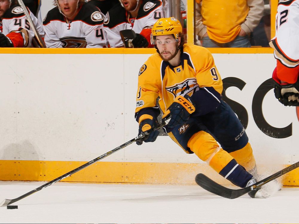 Nashville Predators forward Filip Forsberg controls the puck against the Anaheim Ducks on May 16