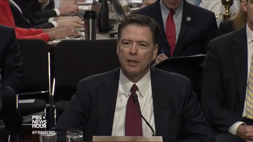 Former FBI Director James Comey testifies about President Trump before the Senate Intelligence Committee