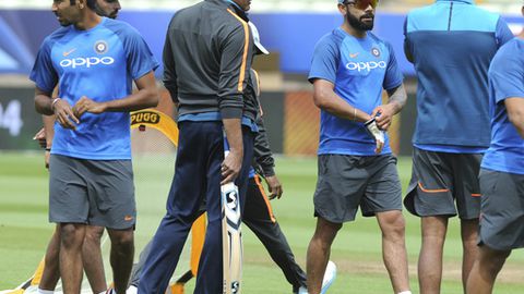 India captain Virat Kohli 2nd right and India coach Anil Kumble 2nd left attend a practice session in the nets ahead of their ICC Champions Trophy Group B match against Pakistan at Edgbaston in Birmingham England Saturday