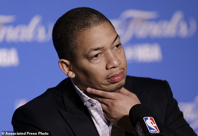 Cleveland Cavaliers head coach Tyronn Lue speaks at a news conference after Game 2 of basketball's NBA Finals against the Golden State Warriors in Oakland Calif. Sunday