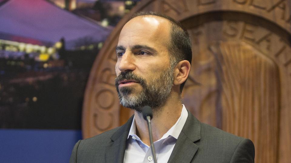 Dara Khosrowshahi during a news conference in Seattle