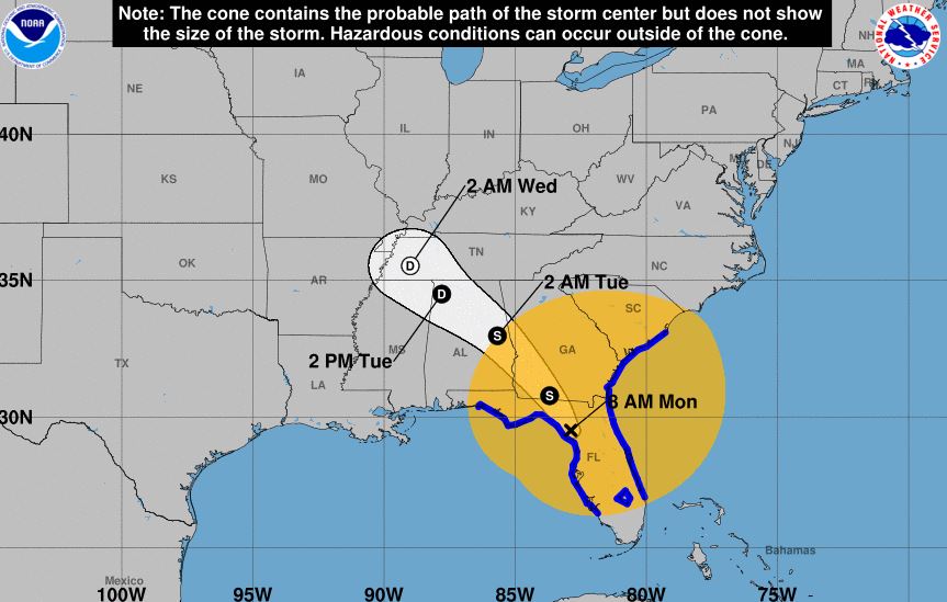 Map forecast via National Hurricane Center