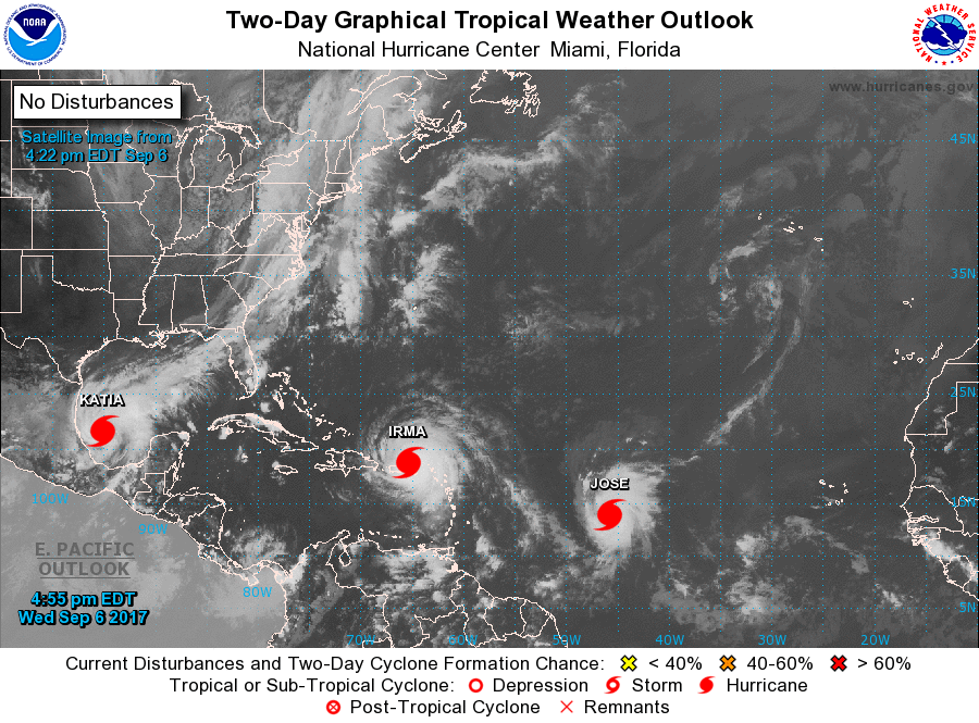 NOAA satellite imagery of Hurricanes Katia Irma and Jose