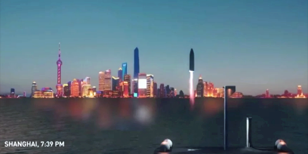 The SpaceX rocket landing in Shanghai.       Screenshot via SpaceX  YouTube