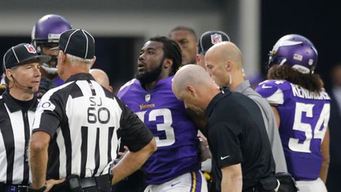 Minnesota Vikings running back Dalvin Cook is helped off the field after being injured during the second half of an NFL football game against the Detroit Lions Sunday Oct. 1 2017 in Minneapolis