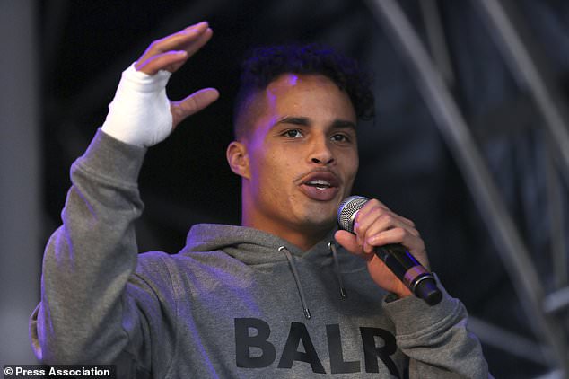 Kenny Stills addresses an NFL fan rally in London on Saturday