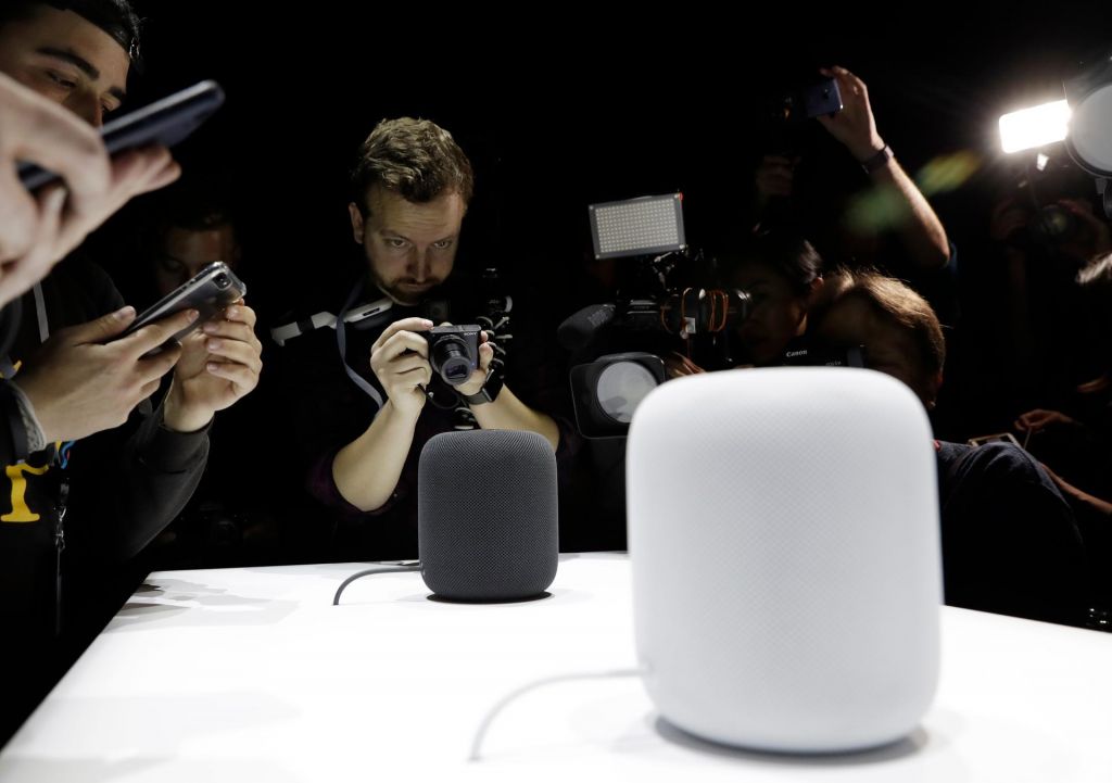 The Home Pod speaker during an announcement of new products at the Apple Worldwide Developers Conference in San Jose California in June 2017. Marcio Jose Sanchez  AP