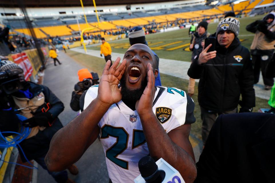 Leonard Fournette of the Jacksonville Jaguars at Heinz Field Pittsburgh January 14