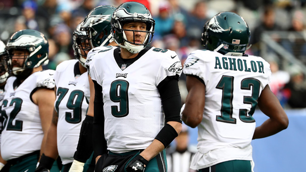 Nick Foles of the Philadelphia Eagles looks on against the New York Giants on Dec. 17 2017 at Met Life Stadium