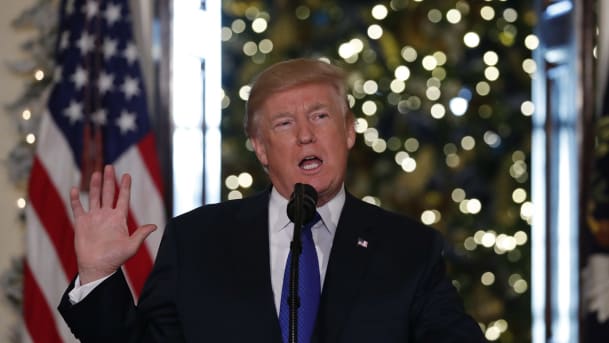 U.S. President Donald Trump delivering a speech on tax reform legislation at the White House