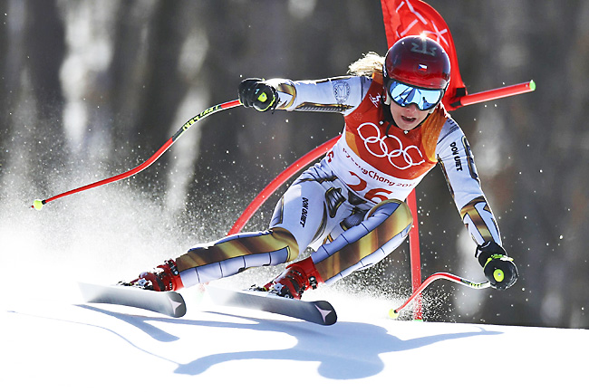 Czech Republic’s Ester Ledecka competes in the women’s super-G at the 2018 Winter Olympics in Jeongseon South Korea. – AP