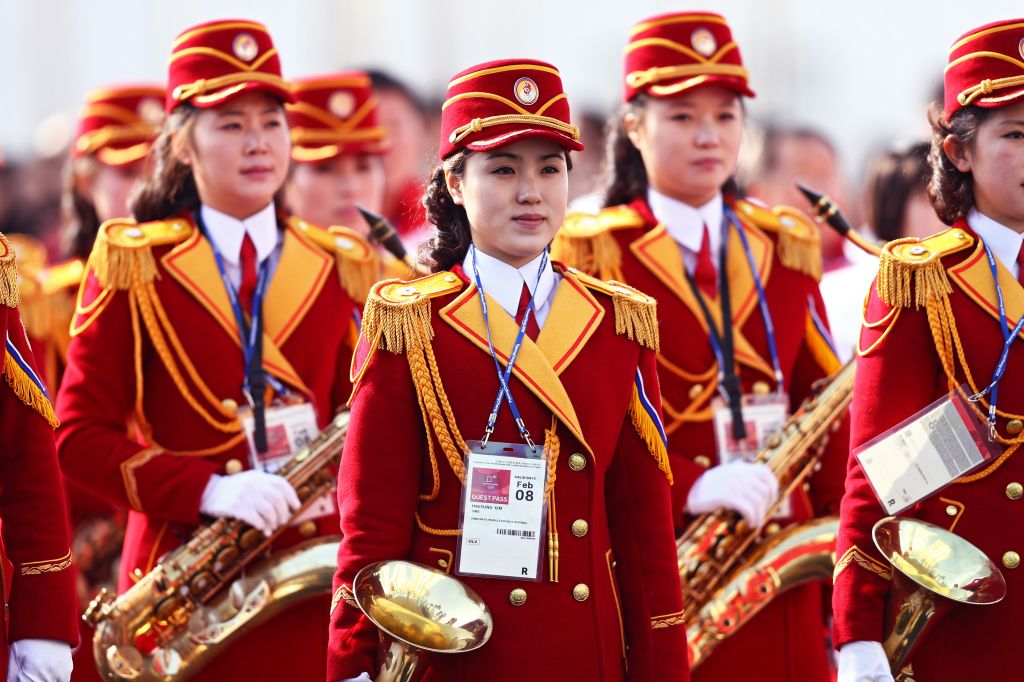 Members of the North Korean band look on during their welcome ceremony in South Korea