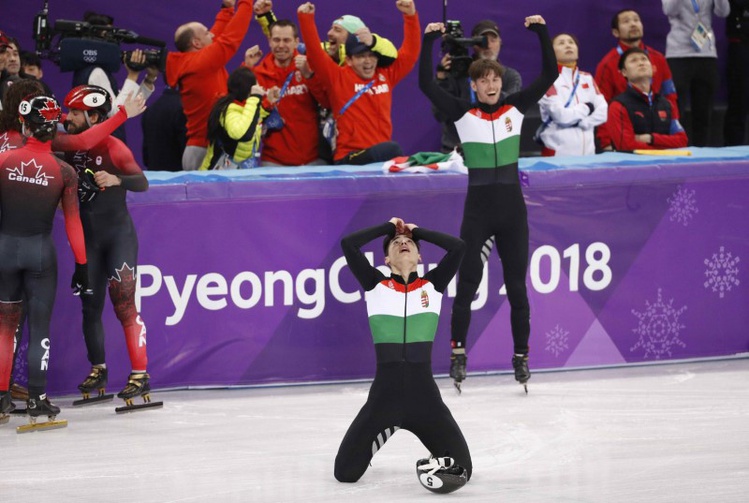 Short Track Speed Skating Events- Pyeongchang 2018 Winter Olympics- Men's 5000m Relay Final- Gangneung Ice Arena- Gangneung South Korea