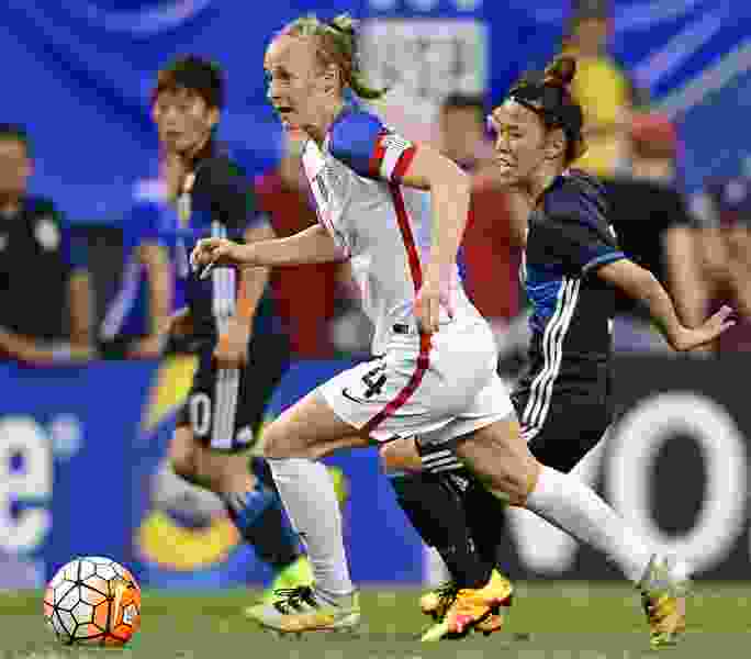 Healthy again Becky Sauerbrunn helps start the Tomb Raider training challenge