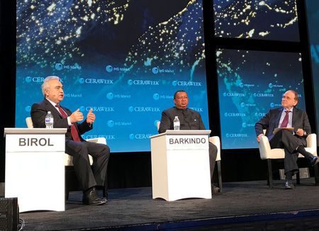 Fatih Birol Mohammed Barkindo and Daniel Yergin speak at a panel at CERAWeek energy conference