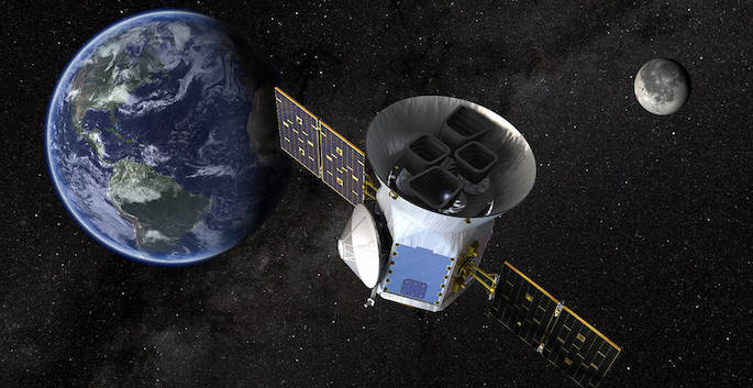 Artist’s rendering NASA’s TESS satellite which will search for habitable nearby planets