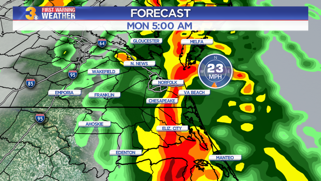 First Warning Forecast Line of showers and storms pushes eastward through early morning