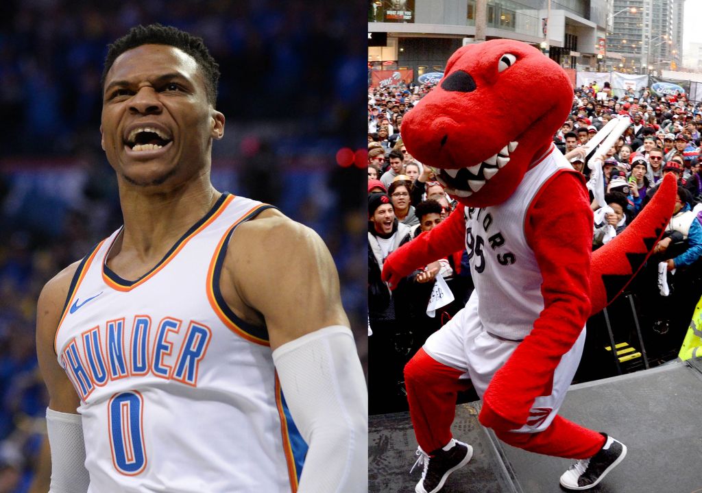 Raptors mascot went shirtless like Russell Westbrook for Game 2